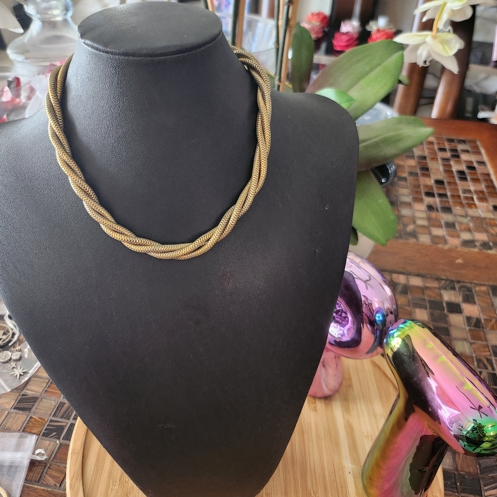 Gold Tone Double Snake Chain Twisted Necklace made in Germany